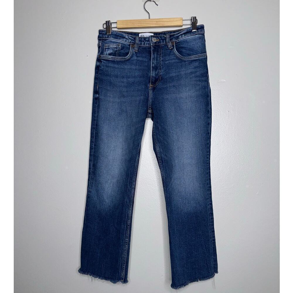 Zara High Rise Wide Leg Jeans Dark Blue Wash Size US 6 No Holes No Rips Classic - Picture 2 of 6